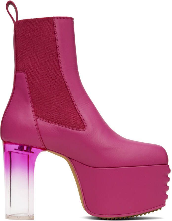 Rick Owens Pink Minimal Grill Platform Chelsea Boots