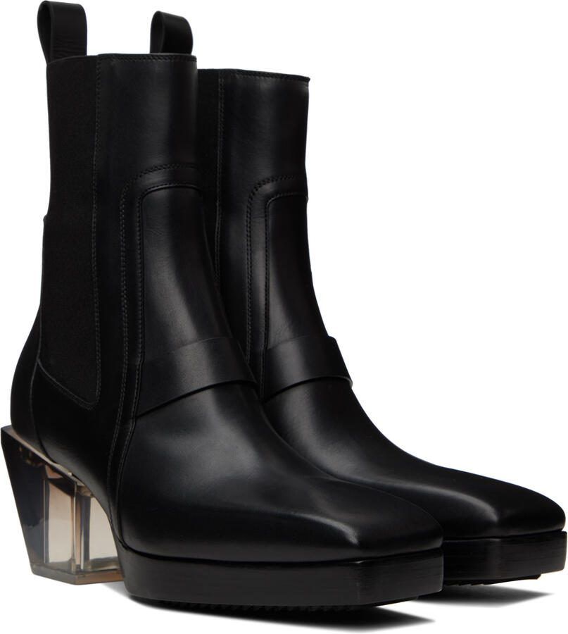 Rick Owens Black Heeled Sliver Chelsea Boots - Picture 2
