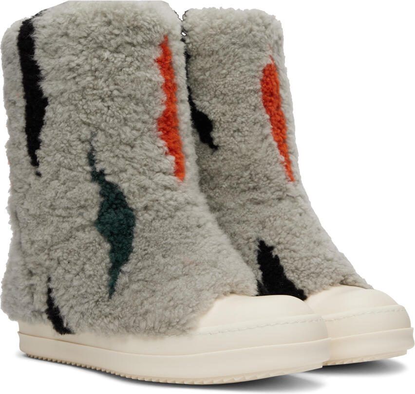 Rick Owens Gray Jumbo Puffer Shearling Sneakers - Picture 3