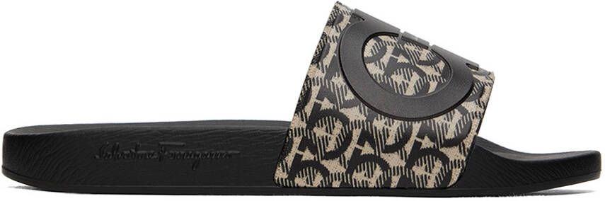 Ferragamo Beige  Black Gancini Slides - Picture 5