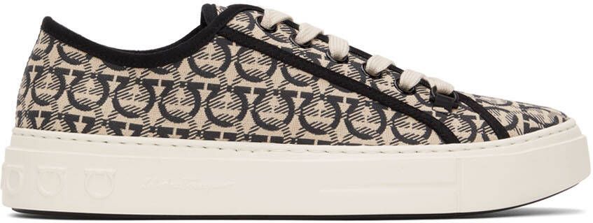 Salvatore Ferragamo Beige  Black Gancini Sneakers - Picture 5
