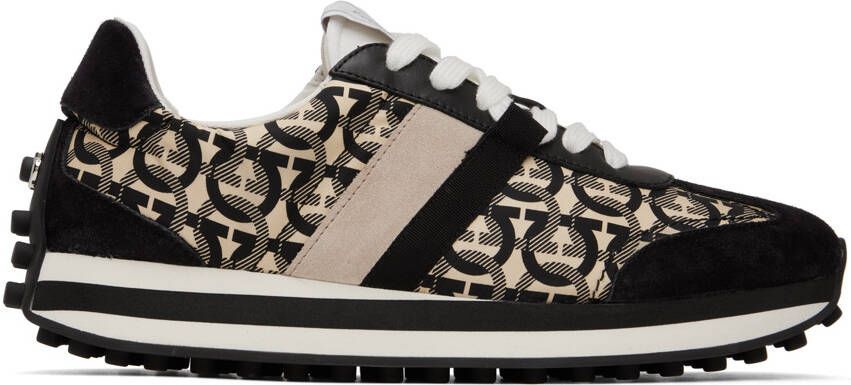 Salvatore Ferragamo Black  Beige Monogram Sneakers - Picture 5