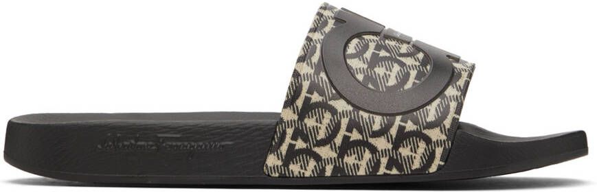 Salvatore Ferragamo Black  Beige Gancini Slides - Picture 3