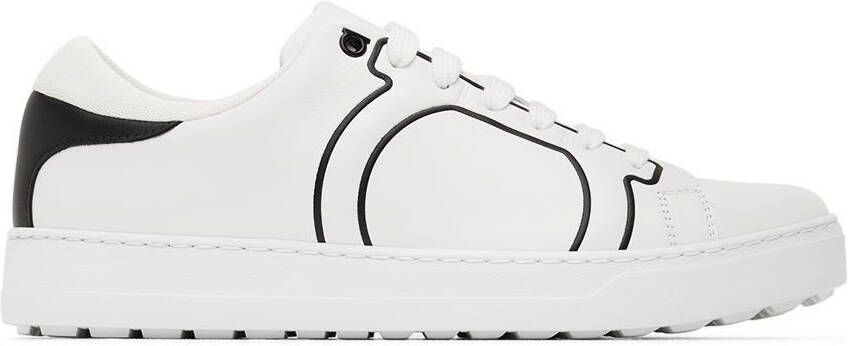 Salvatore Ferragamo White  Black Gancini Sneakers - Picture 4