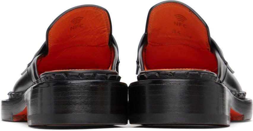 Santoni Black Strap Loafers