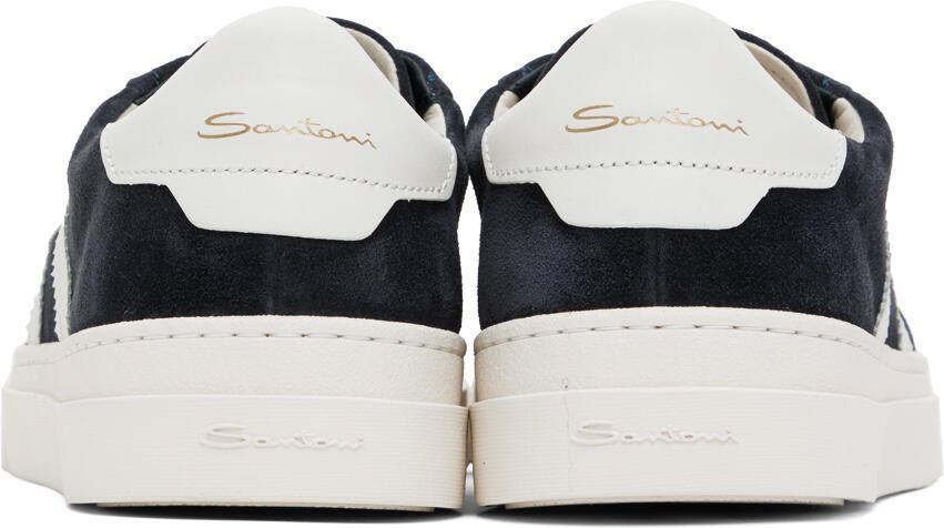 Santoni Navy  White Double Buckle Sneakers