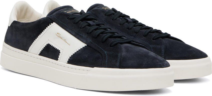 Santoni Navy  White Double Buckle Sneakers - Picture 2