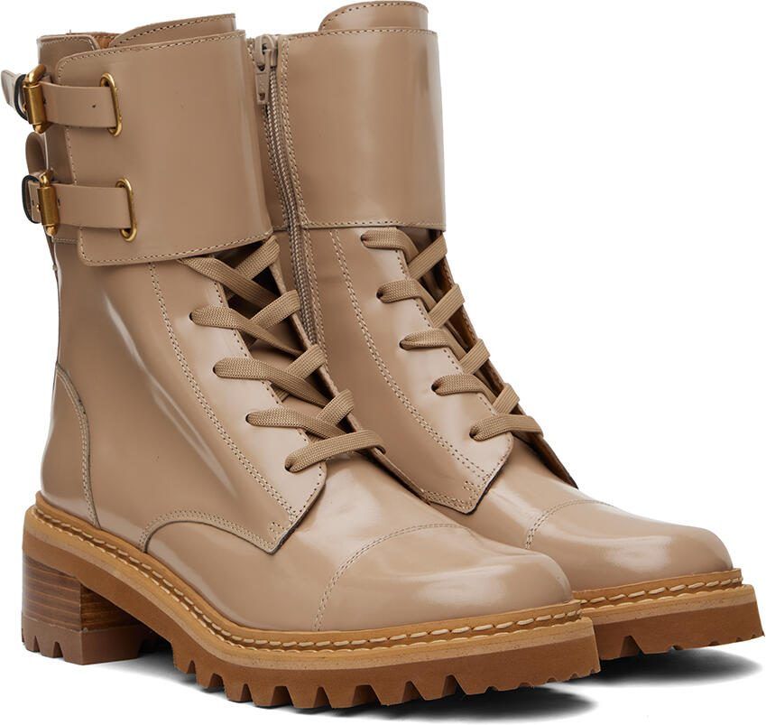 See by Chloé Beige Mallory Combat Boots