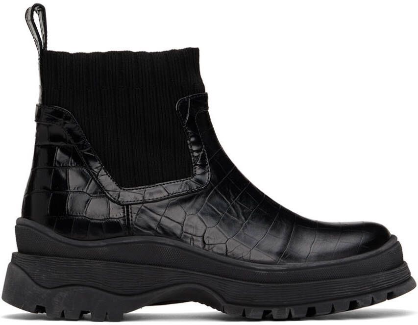 Staud Black Croc-Embossed Bow Boots - Picture 5
