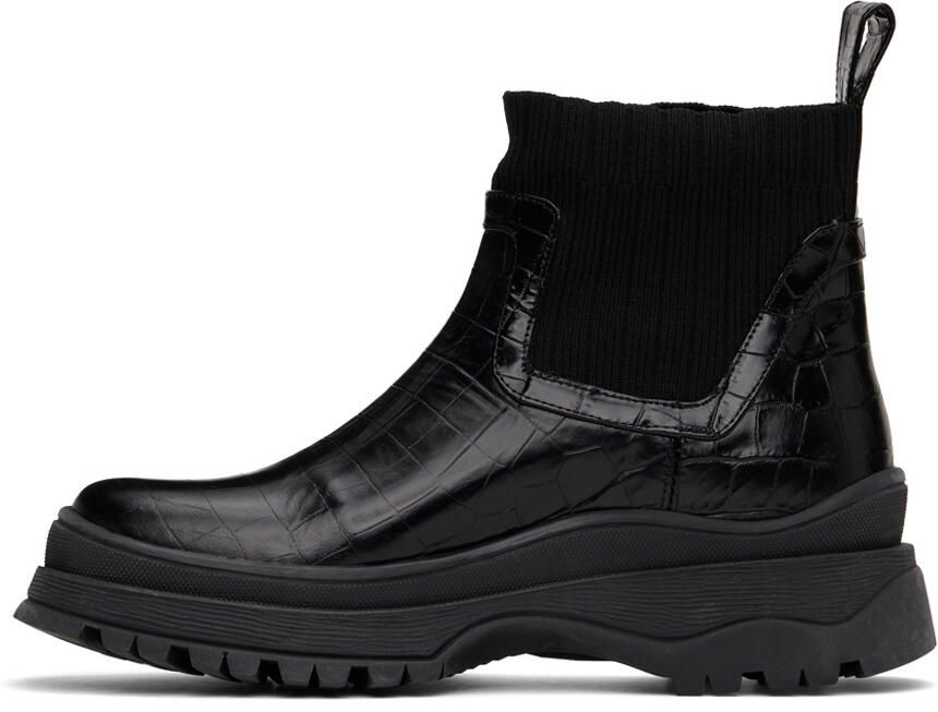Staud Black Croc-Embossed Bow Boots - Picture 3