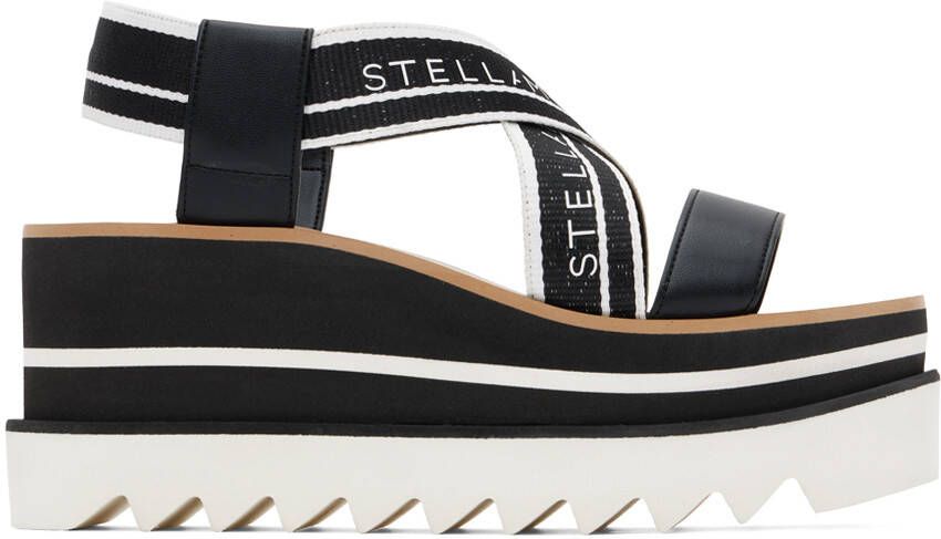 Stella McCartney Black  White Sneakelyse Platform Heeled Sandals