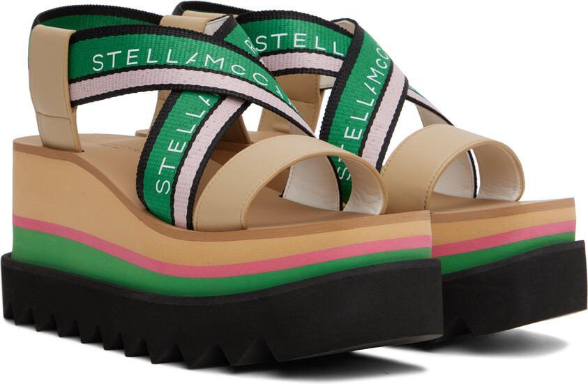 Stella McCartney Beige  Green Sneakelyse Platform Heeled Sandals - Picture 3