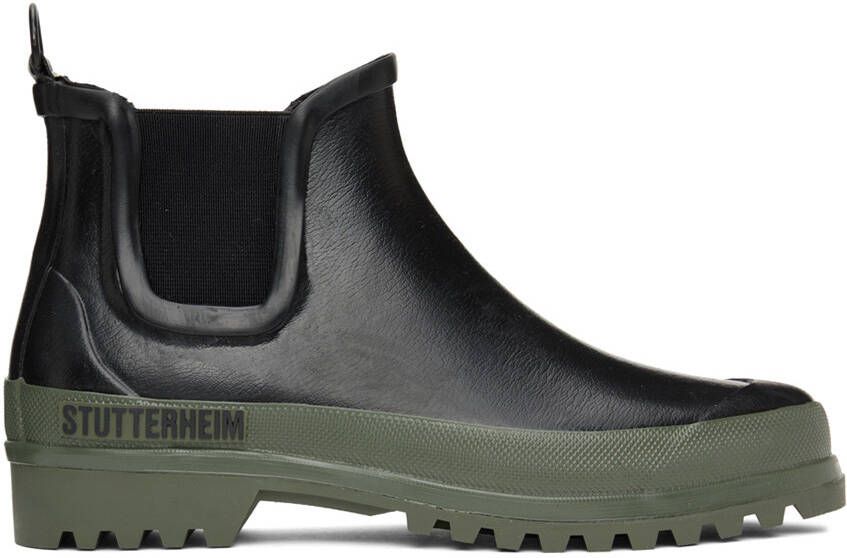 Stutterheim Black  Green Novesta Edition Rainwalker Chelsea Boots - Picture 5