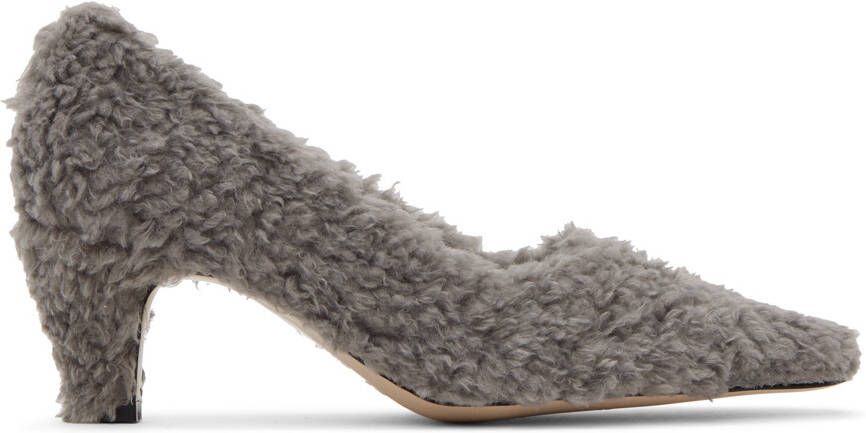 TheOpen Product Gray Curly Shearling Heels - Picture 5