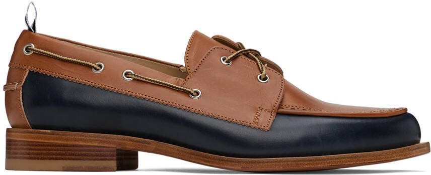 Thom Browne Brown  Navy Perforated Loafers - Picture 5