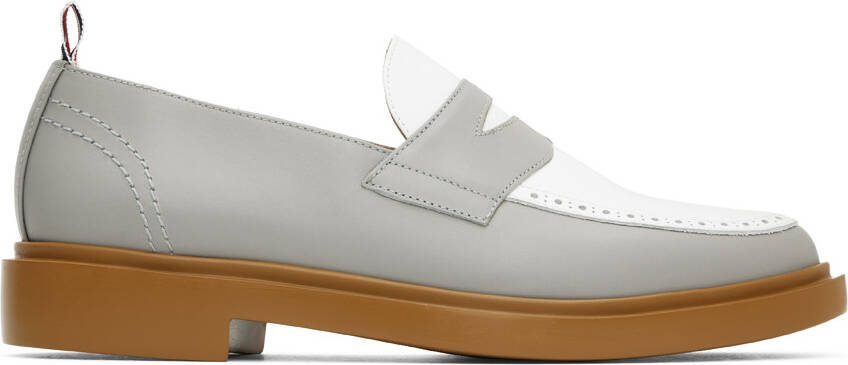 Thom Browne Gray  White Lightweight Penny Loafers - Picture 5