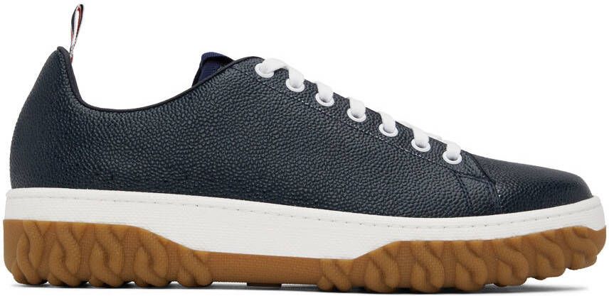 Thom Browne Navy Cable Knit Court Low-Top Sneakers - Picture 5