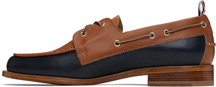 Thom Browne Brown  Navy Perforated Loafers - Picture 3