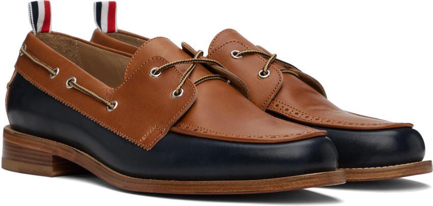 Thom Browne Brown  Navy Perforated Loafers - Picture 2