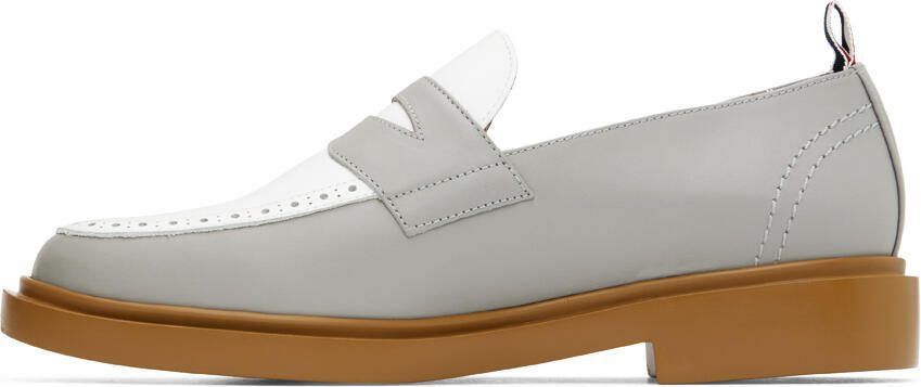 Thom Browne Gray  White Lightweight Penny Loafers - Picture 3