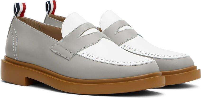 Thom Browne Gray  White Lightweight Penny Loafers - Picture 2