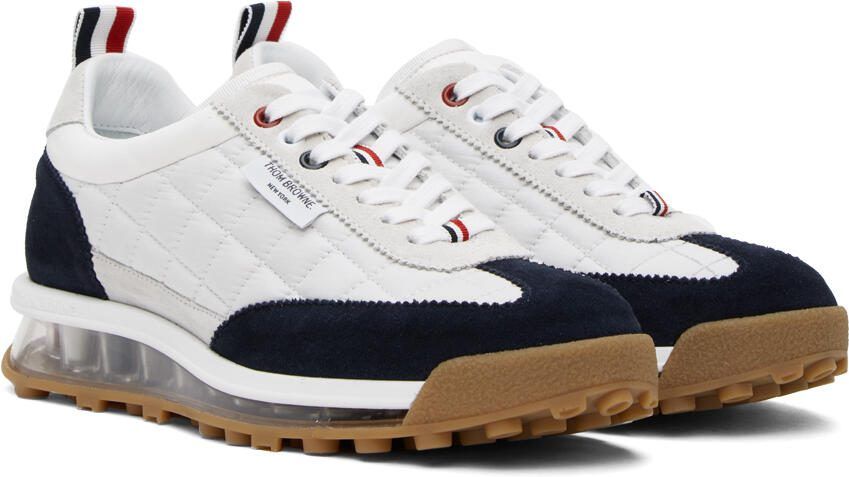 Thom Browne White  Navy Quilted Tech Runner Sneakers - Picture 2