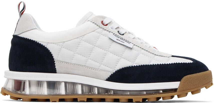 Thom Browne White  Navy Quilted Tech Runner Sneakers - Picture 5