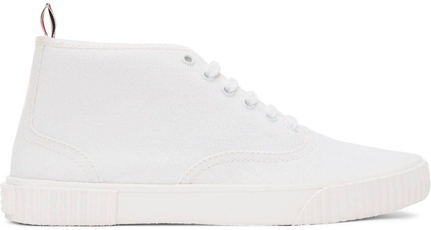 Thom Browne White Mid-Top Heritage Sneakers - Picture 5