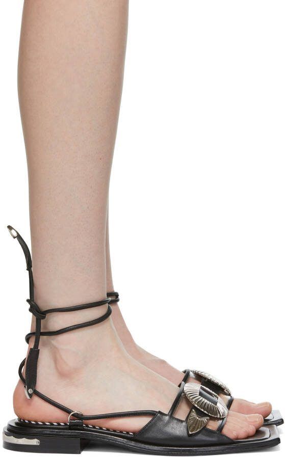 Toga Pulla Black Ankle Wrap Sandals - Picture 5