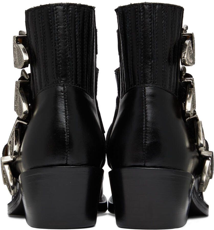 Toga Pulla Black Leather Four Buckle Western Boots