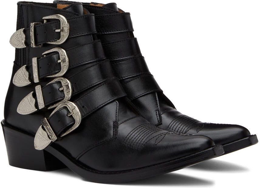 Toga Pulla Black Leather Four Buckle Western Boots - Picture 2