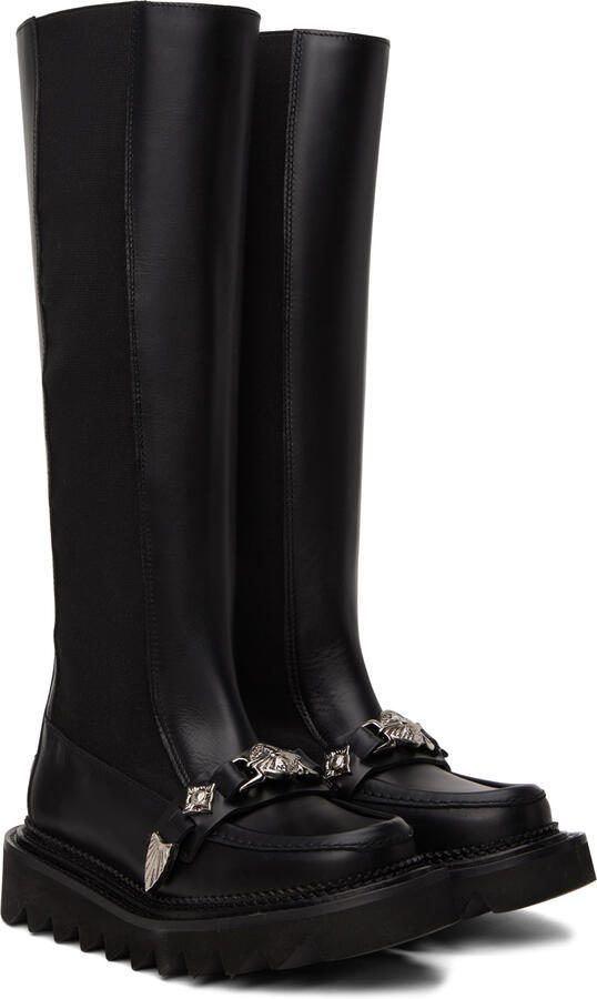 Toga Pulla Black Leather Tall Boots - Picture 3