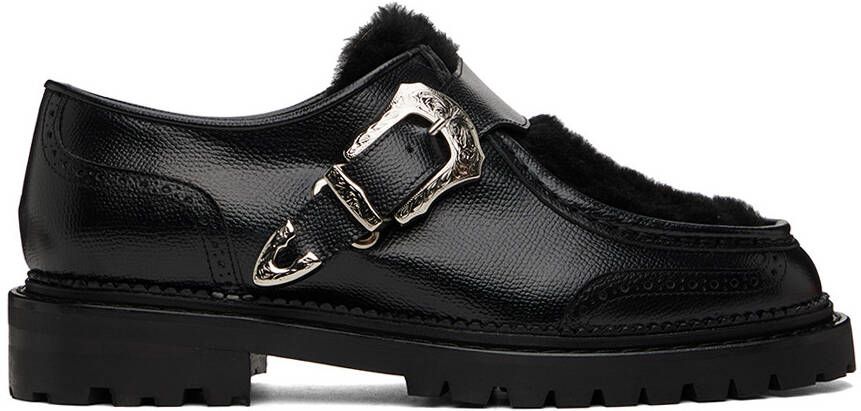 Toga Virilis Black Leather  Faux-Fur Loafers