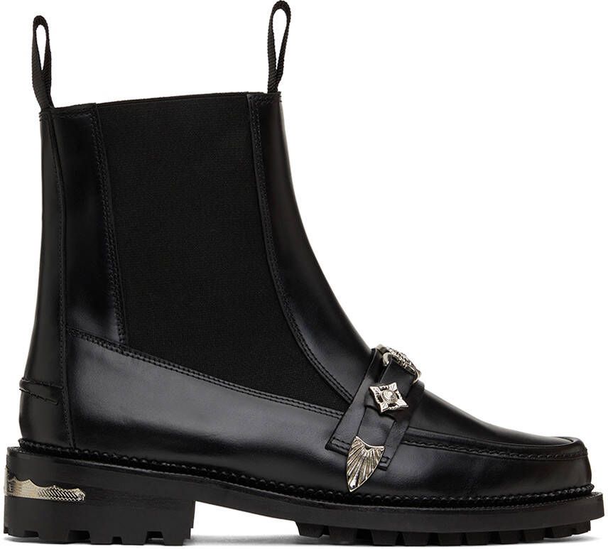 Toga Virilis Black Polished Leather Moc Chelsea Boots
