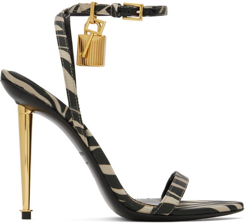 TOM FORD Black  Beige Padlock Pointy Naked Sandals - Picture 5