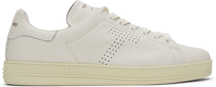 TOM FORD Off-White Grained Leather Warwick Sneakers - Picture 3