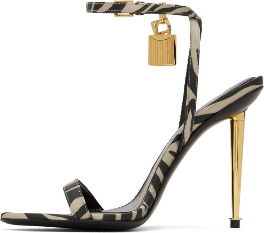 TOM FORD Black  Beige Padlock Pointy Naked Sandals - Picture 3