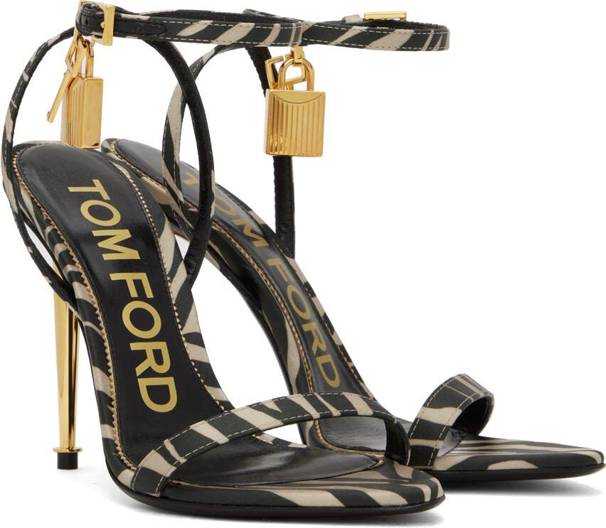 TOM FORD Black  Beige Padlock Pointy Naked Sandals - Picture 2
