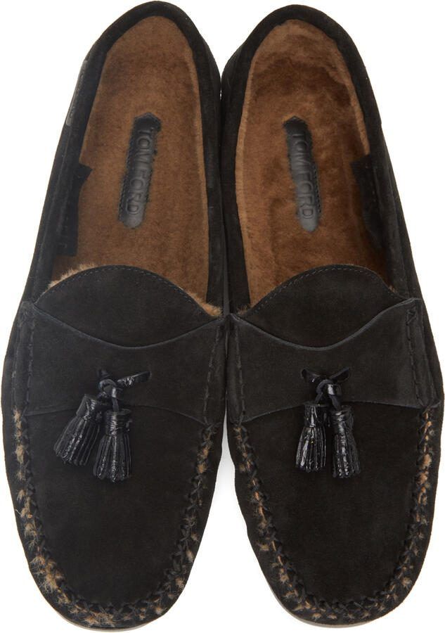 TOM FORD Black Suede  Shearling Berwick Loafers