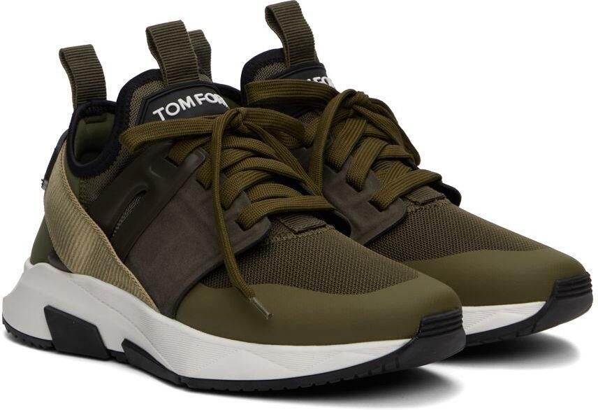 TOM FORD Khaki Jago Low-Top Sneakers - Picture 2