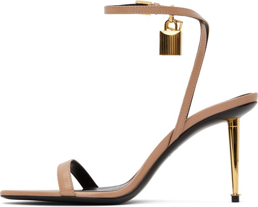 TOM FORD Taupe Padlock Pointed Naked Heeled Sandals - Picture 2