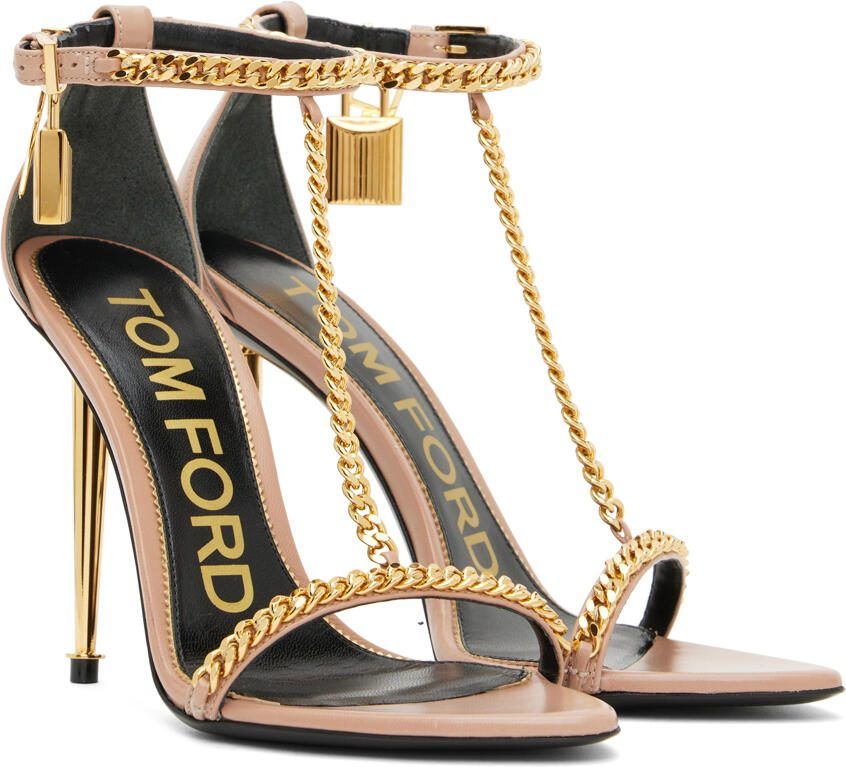 TOM FORD Taupe Padlock Pointy Naked Heeled Sandals - Picture 2