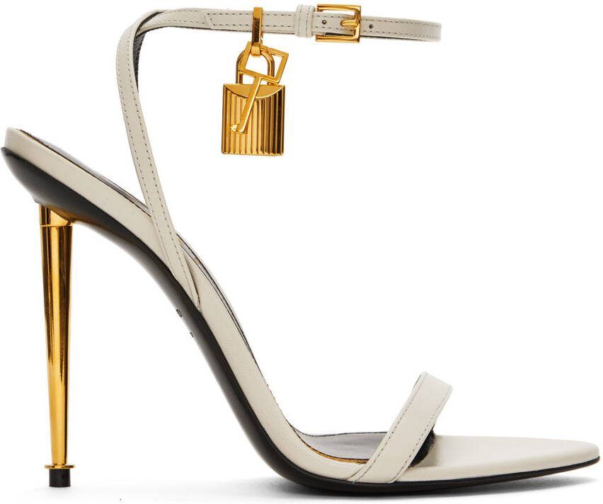 TOM FORD White Padlock Pointed Naked Heeled Sandals - Picture 10