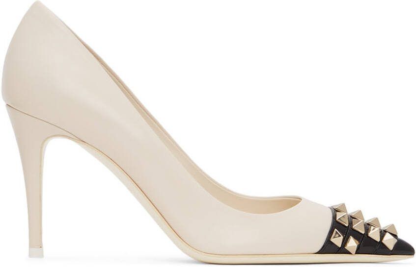 Valentino Garavani Beige  Black Rockstud Alcove Heels - Picture 5