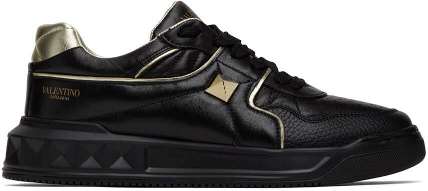 Valentino Garavani Black  Gold One Stud Low-Top Sneakers - Picture 5