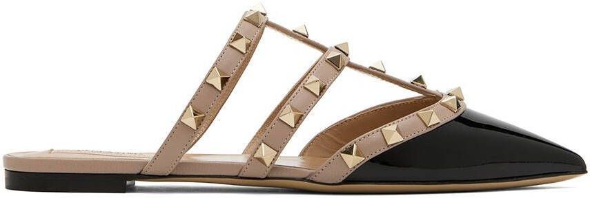 Valentino Garavani Black  Taupe Rockstud Mules