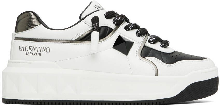 Valentino Garavani Black  White One Stud Sneakers - Picture 5