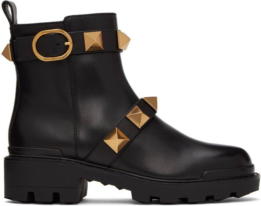 Valentino Garavani Black Roman Stud Ankle Boots - Picture 5