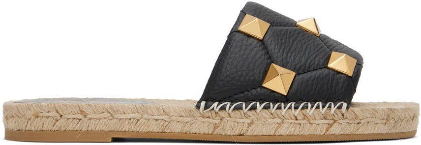 Valentino Garavani Black Roman Stud Flat Sandals - Picture 5