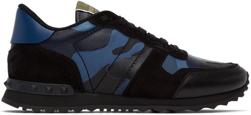 Valentino Garavani Blue  Black Camo Rockrunner Sneakers - Picture 3